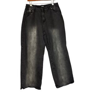 American Bazi Los Angeles Women‎ 2X Black Wash Wide Leg Jeans Streetwear Skater